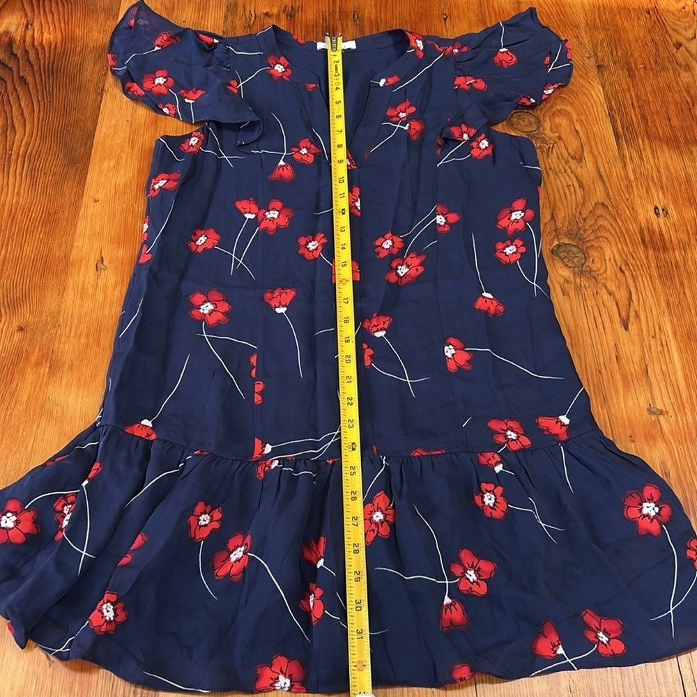 New Parker Violet Dress Navy Red Floral Silk Blend Women's Size Small Flutter - Picture 11 of 14